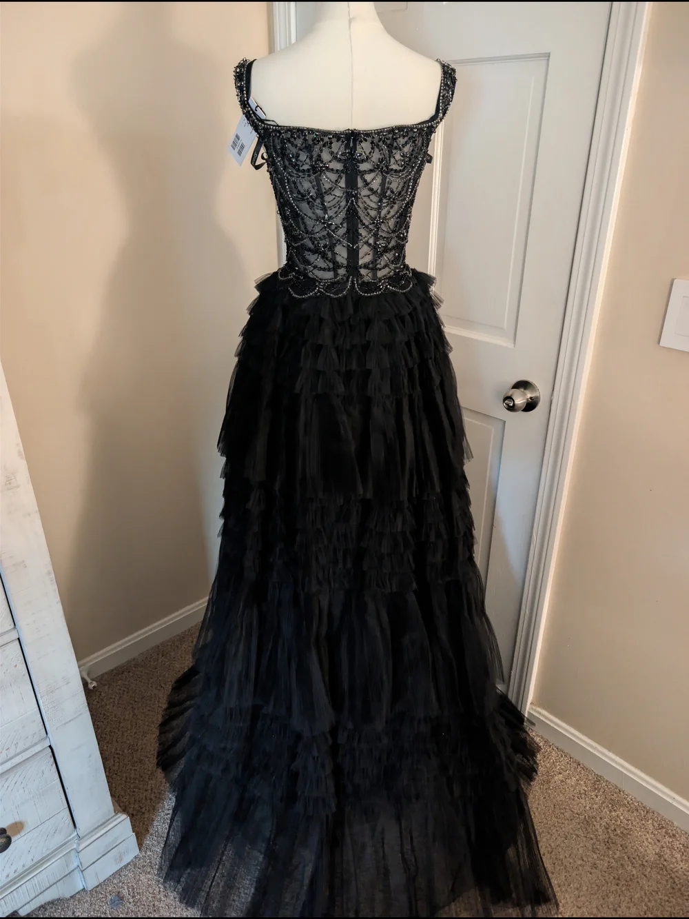 Jovani Black Beaded Corset Tulle Ruffled Ball Gown Prom Dress 0